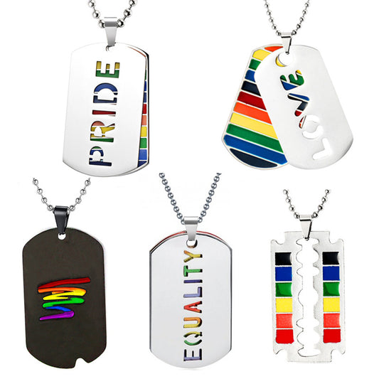 LGBTQ+ Geometric Pendant Necklace (Silver or Black)