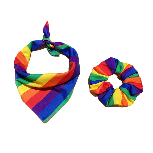 Pride Month Pet Accessories- Hair Ring, Triangle Scarf Rainbow