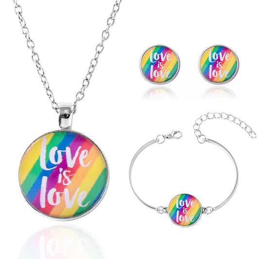 Classic Round Glass Pendant Necklace - Love is love