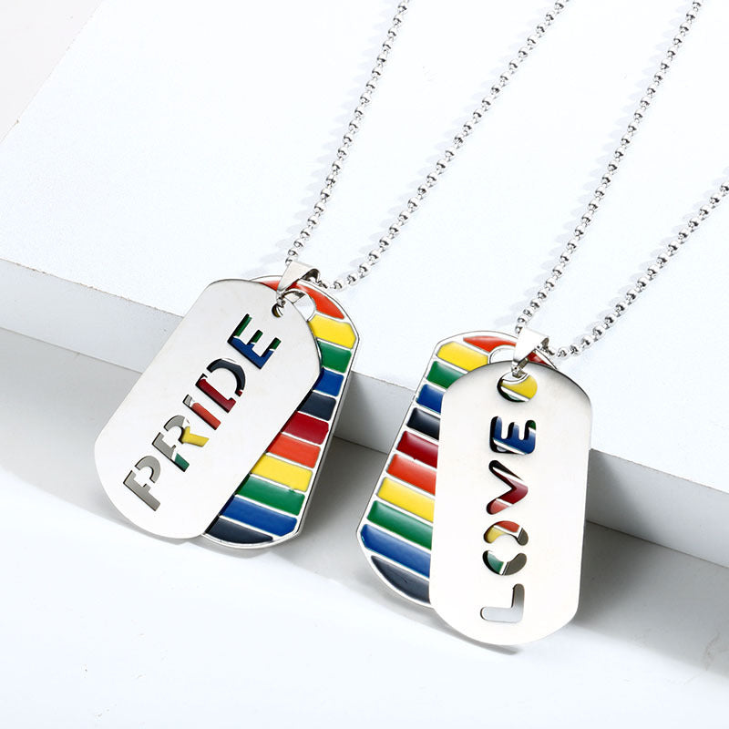 LGBTQ+ Geometric Pendant Necklace (Silver or Black)